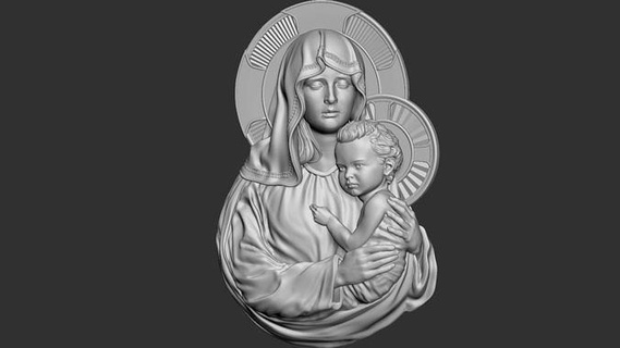 madre maria bas relief 04 medaglione gioielleria pendente religioso Gesù sollievo oro cristiano Dio vergine sculture Cristo arte ciondoli collane santo Bibbia monete distintivi 3d print model - Mito3D