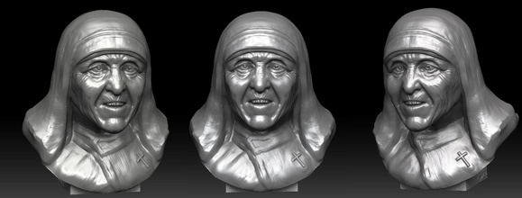 mother teresa face head female human woman person avatar girl characters lady male superficial anatomy games toys 3d print model - Mito3D