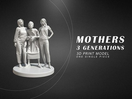 mères 3 générations sculpture femme fille mère l'amour femelle famille maman grand mamie journée femmes Abuela art sculptures 3d print model - Mito3D