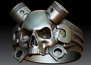 motor ring casting symbol silver fashion rings hand finger jewelry bike bikers motorbike moto skull 3d print model - Mito3D