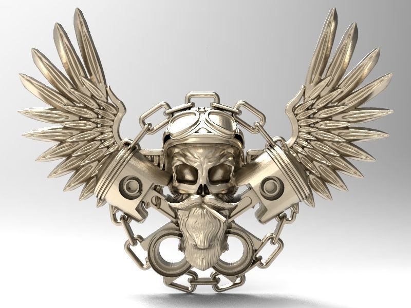 motorcycle skull harley pistons wings chain biker chopper rider helmet jewelry art fashion 3D print model - Mito3D