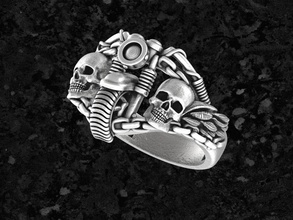 motoring12 plata motocicleta anillo calaveras alas anillos joyería joya imprimible cráneo moto 3d print model - Mito3D