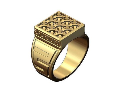 moucharabieh greek key pattern statement ring us size 10 arabian meandre printable silver gold jewelry versace chunky bling large signet square 3d model islamic rings 3d print model - Mito3D