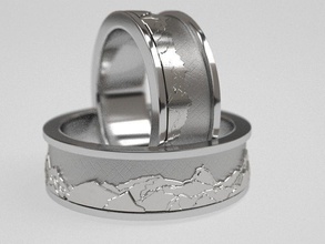 mountains wedding bands mordor caucasus ridge landscape mountaineer jewelry rings band elevation 3d print model - Mito3D