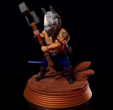 mour rhinocéros guerrier table planche jeu plateau rpg barbare miniature fantaisie conan hache sci dnd donjons dragons art sculptures marteau guerre 3d print model - Mito3D