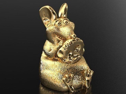 rato queijo pingente colar ouro joalheria prata luxo riqueza escultura gema colares jóia 3d print model - Mito3D