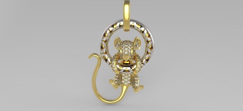 mouse pendant new year gold silver diamond stone stones printable jewelry platinum gem pendants 3d print model - Mito3D
