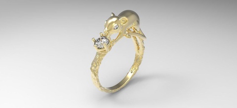 ratón anillo la joyería el diamante imprimible plata de oro los anillos 3d print model - Mito3D