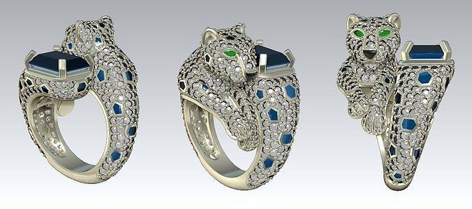 movable ring head hands 2 leopard cat jaguar jewelry jewellry 3djewelry nikava maskian zbrushjewelry printable yuzuk kaplan puma rings 3d print model - Mito3D