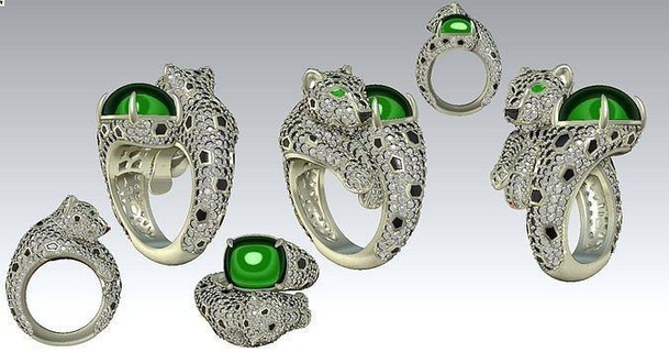 mobile bague tête mains bijoux or argent léopard jaguar chat Kaplan imprimable parti masque 3djewelry zbrushjewelry anneaux 3d print model - Mito3D