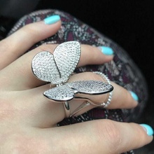 moving butterfly ring fashion girl woman luxury jewelry sterling beautiful silver jewel engagement platinum wedding gem brilliant animal gold rings 3d print model - Mito3D