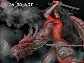 mulan 3d Stampa sexy donna Drago samurai spada Principessa arte sculture 3d print model - Mito3D