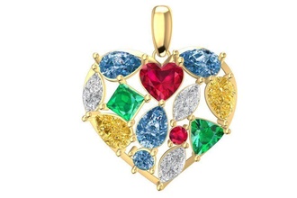 multi color gemstone diamond heart pendant 1948 jewelry fashion accessories gold woman women unisex design necklace pendants 3d print model - Mito3D