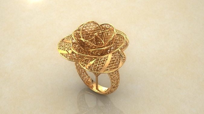 multi level flower electro-fusion fashion gold ring jewelry design silver printable modern fusion grid beauty art sterling gift shining illustration women render 3d rings 3D print model - Mito3D
