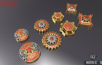 multi en forme de pendentifs, boucles d'oreilles total 8 pièces bijoux pendentifs gem or d'argent l'habillement collier la fleur 3d modèle imprimable stl des indiens 3d print model - Mito3D
