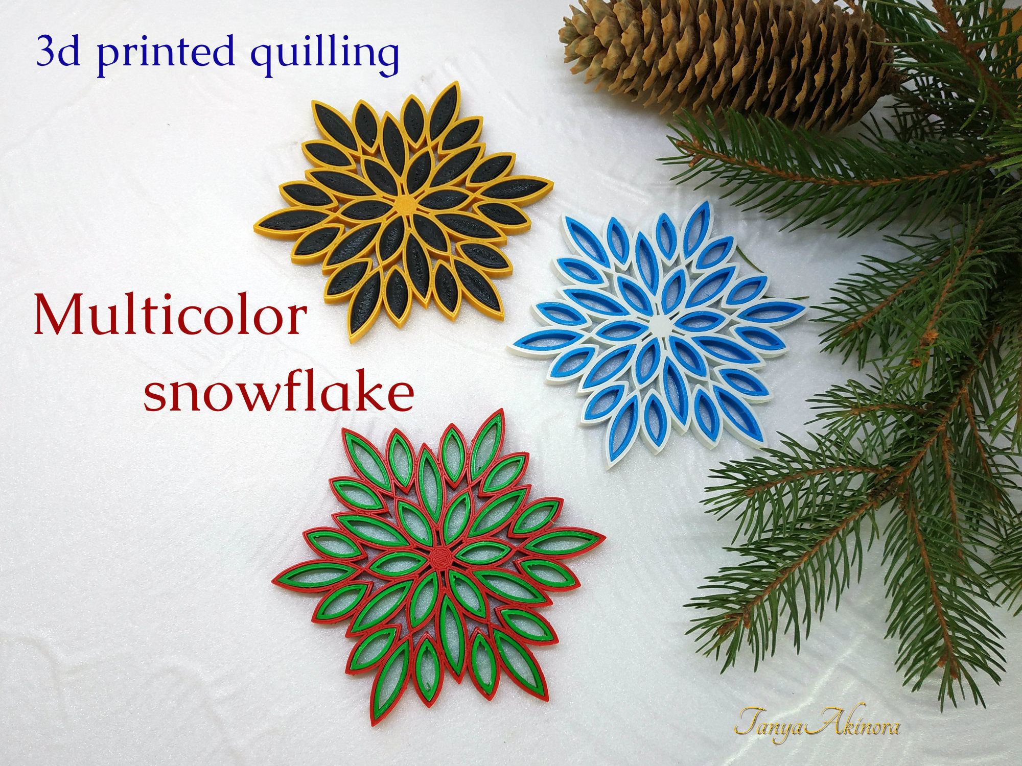 multicolor-Schneeflocke 3d gedruckt quilling Haus Schneeflocke Weihnachten winter Dekoration Schnee 3dprinting Geschenk tanyaakinora Dekor marychristmas 3D print model - Mito3D