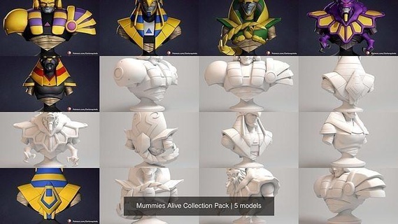 mummies alive collection pack 3dprintable geek animatedseries bust pharaoh cartoon character readytoprint retro egypt games toys 3d print model - Mito3D