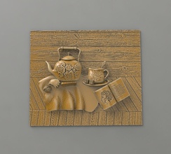 Wandbild Tee noch Leben Kunst Malerei retro Bild-Rahmen Abbildung bas die Erleichterung Skulpturen 3d print model - Mito3D