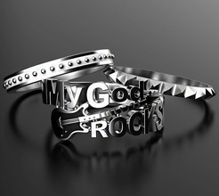 my god rocks rings ring jewel silver gold sterling youth spring rock music guitar enamel text jewelry 3d print model - Mito3D