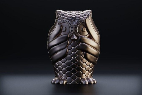 mystical owl closed eyes art figurine wings feathers bird metal ceramics decoration statue nocturnal houseware sculptures 3d print model - Mito3D