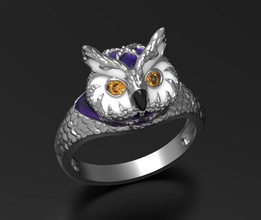 mystical purple owl ring animals enamel silver gold sterling gift jewelri fashion other printable jewelry rings 3d print model - Mito3D