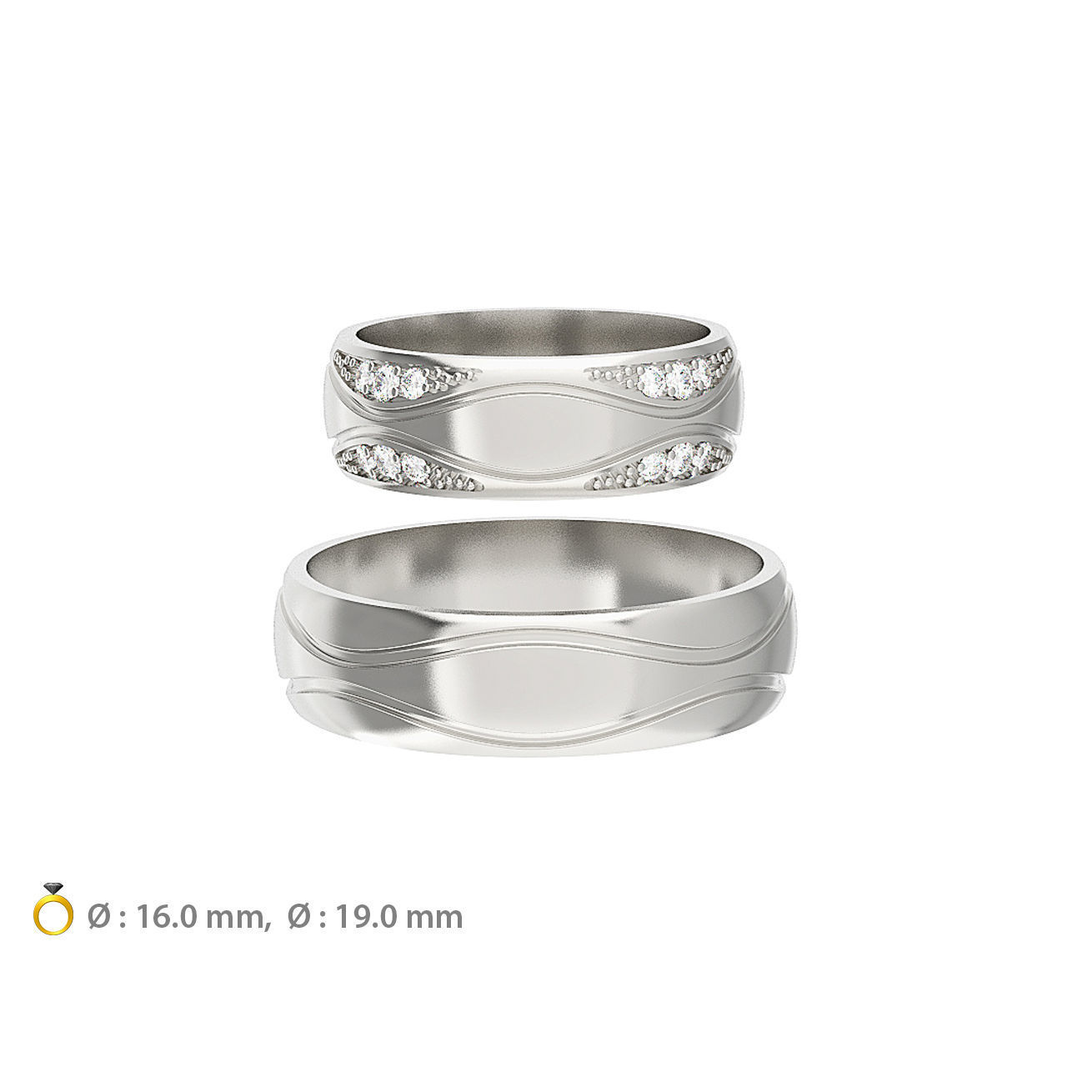 n036 nozze bande impostato gruppo musicale stampabile gioielleria gemma brillante diamante oro platino anelli moderno elegante moda 3D print model - Mito3D