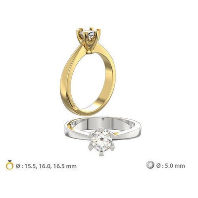 n185 klassisch solitär engagement ring 5 mm karat diamant druckbar feier jahrestag brillant schmuck ringe 3d print model - Mito3D