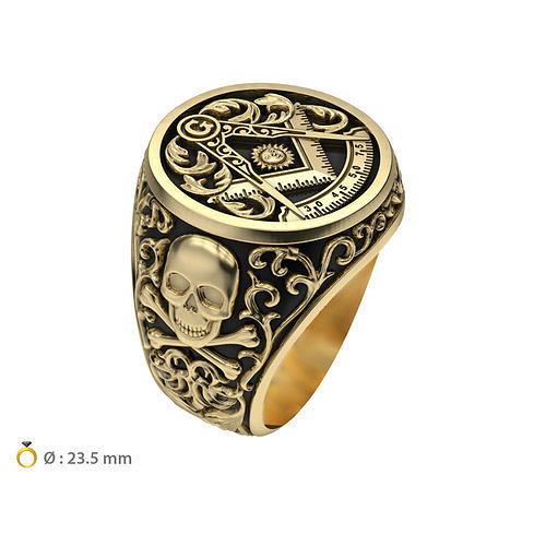 n233 masónico anillo cráneo plata albañiles illuminati masonería masón masones símbolo secreto sociedad antiguo masson imprimible joyería joya anillos 3D print model - Mito3D