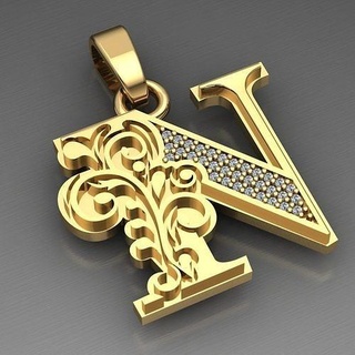 n letter gold jewelry silver pattern diamond art printable pendants 3d print model - Mito3D