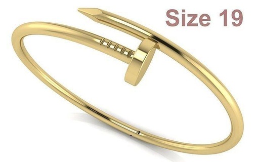chiodo braccialetto taglia 19 oro platino moda bellezza argento stampabile gioielleria famoso popolare braccialetti splendente lusso romanza classico 3dmodel 3d print model - Mito3D