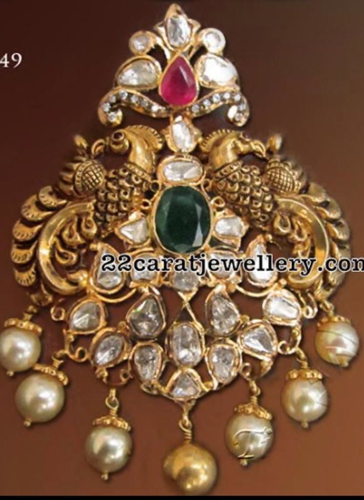 nakshi polki pendent jewellery diamond uncut gold silver gem wedding jewelry pendants 3D print model - Mito3D