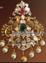 nakshi polki pendent jewellery diamond uncut gold silver gem wedding jewelry pendants 3d print model - Mito3D