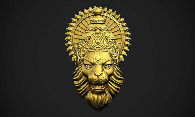 narsimha golden lion head god vishnu indian south avatar roaring mukut crown religious art 3D print model - Mito3D