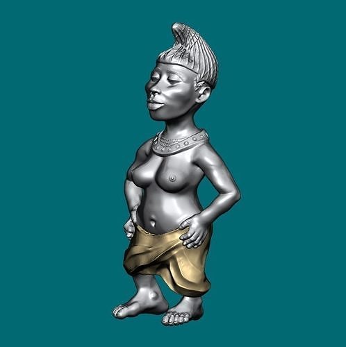 nativo africano donna 3d modello cnc router scolpito Africa figurina stilizzato legna intaglio statua arredamento safari amazon lancia tribù nero umano femmina tribale arte sculture 3D print model - Mito3D