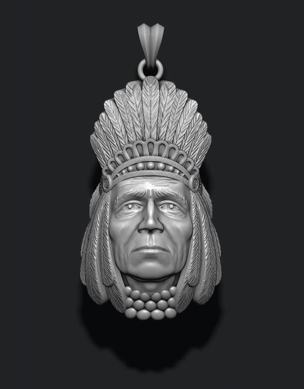 nativo americano indio cabeza colgante pendiente aborigen america cazar indios masculino hombres naturaleza obj llanuras ritual tribu salvaje oeste zbrush joyería joya colgantes 3D print model - Mito3D
