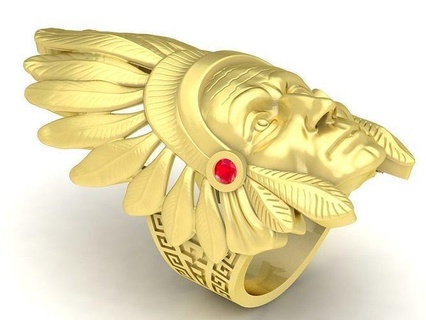 native american ring warrior chief 3908 jewelry fashion accessories gold diamond man men new design rings 3d print model - Mito3D