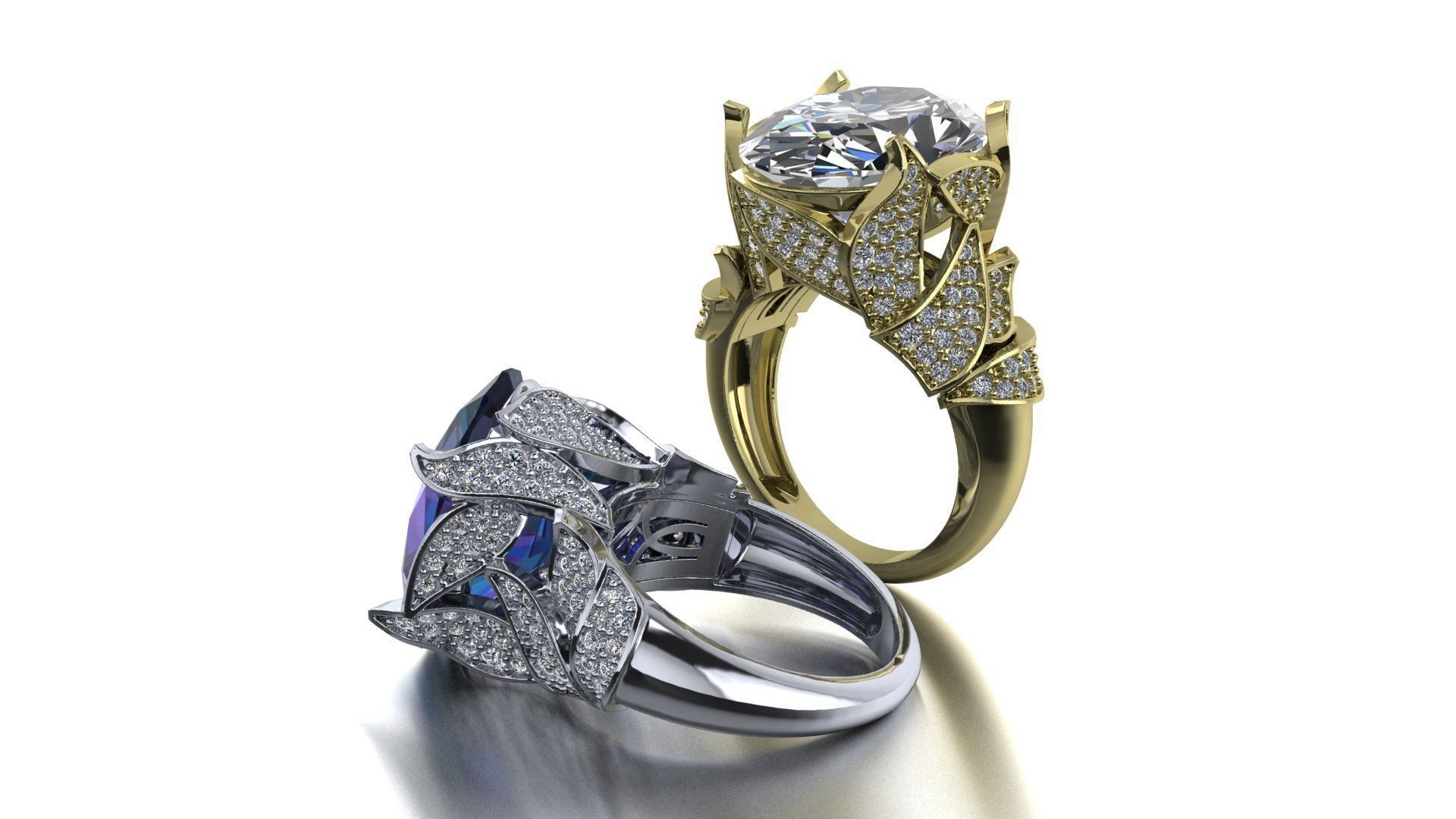 natura squillare gioielleria oro argento stampabile diamante gemma zbrush design anelli 3D print model - Mito3D