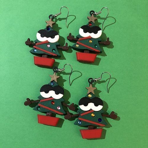 travieso bonito Navidad árbol pendientes conjunto salado enojado abrazos dedo arete joyería fiesta Días festivos joya 3D print model - Mito3D