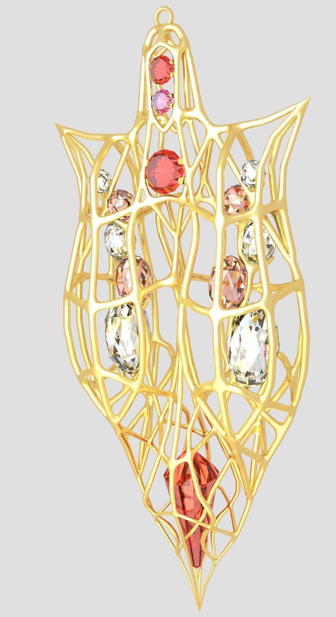necklace pendant gold jewel jewelry gem diamond jewellery wedding brilliant swarovski crystal aristocratic refined bohemian strass necklaces ruby organic shape design 3D print model - Mito3D