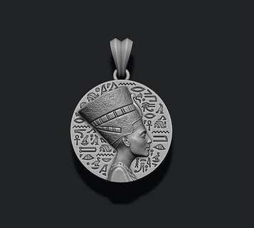 nefertiti pendant jewelry sculpture silver printable statue necklace pendants egypt egyptian queen god goddess pharaoh ancient archaeology cleopatra mythology kleopatra hieroglif 3d print model - Mito3D