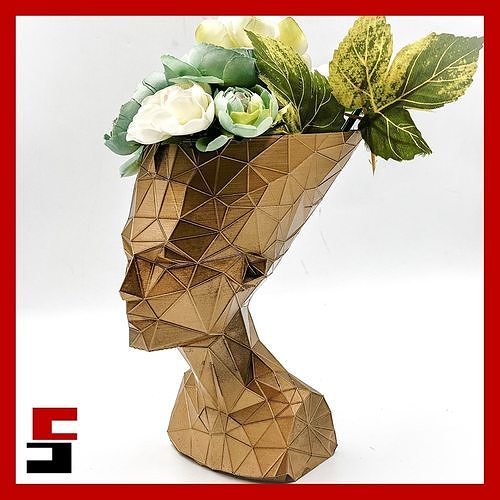 nefertiti planter pot voronoi poly decor statue gardening flowers art sculptures 3D print model - Mito3D