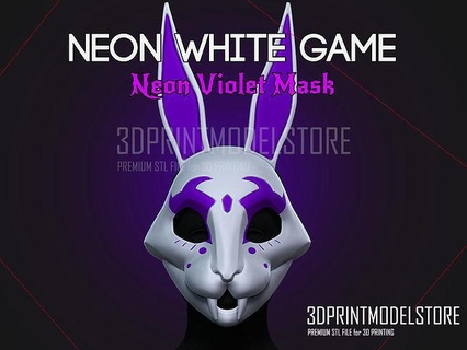 neon white cosplay mask - violet japanese kitsune helmet game rabbit costume halloween sci fi games toys 3d print model - Mito3D