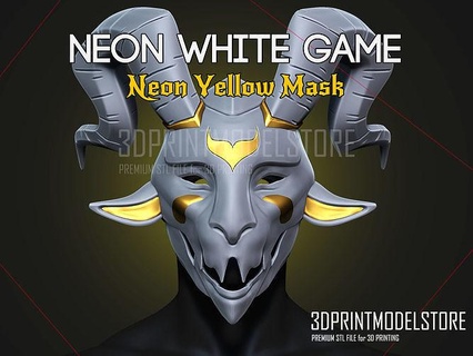 neon white cosplay mask - yellow halloween costume helmet game horror god war premium monster games toys 3d print model - Mito3D