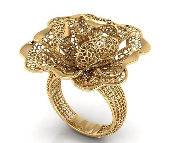 Netz Design Jaali Ring Schmuck Ringe Gold Diamant druckbar Juwel Hochzeit Mode Schönheit Punasaraj Sterling Platin Silber 3D print model - Mito3D