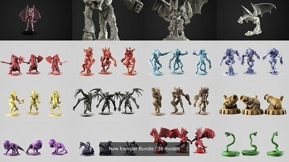 new monster bundle boardgame games toys dungeon fantasy tabletop miniature dragons skeleton wood driad rpg adventure board 3d print model - Mito3D