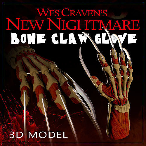 new nightmare bone claw glove freddykrueger anightmareonelmstreet freddyglove newnightmare wescraven robertenglund horror propreplica art sculptures 3D print model - Mito3D