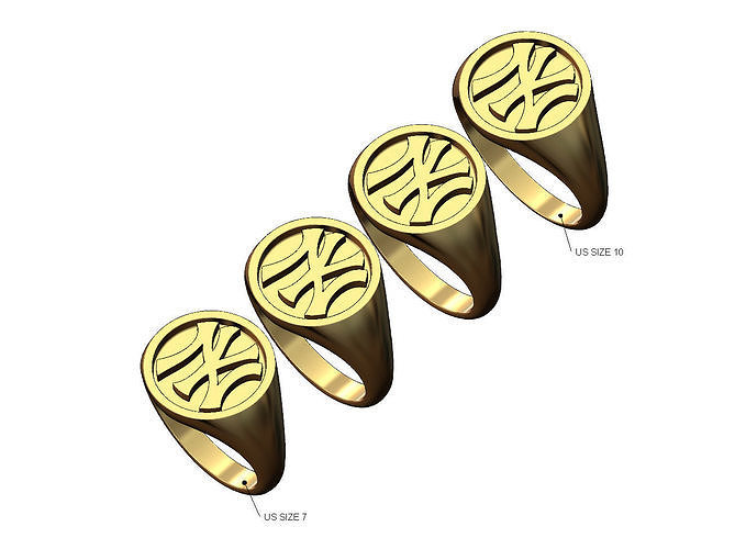 new york yankees round signet ring us sizes 7to10 yankee bling gold silver printable jewelry jewellery sterling hip hop gents men pinky 3d model ny rings 3D print model - Mito3D