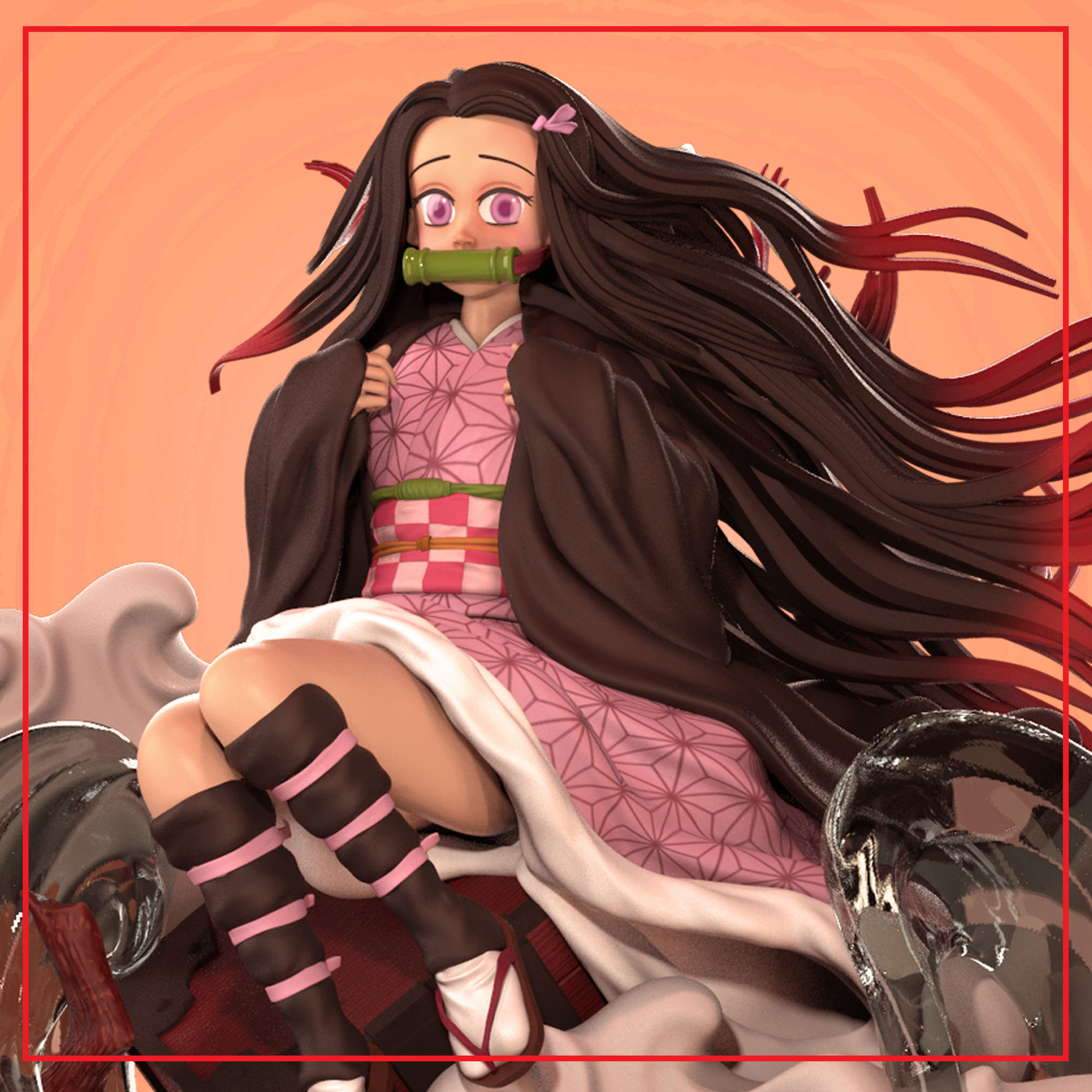 nezuko statue of fille longue cheveux anime figure personnage manga kimetsunoyaiba kimetsu no yaiba art corps sculpture homme jeune figurines femme dessin animé sculptures 3D print model - Mito3D