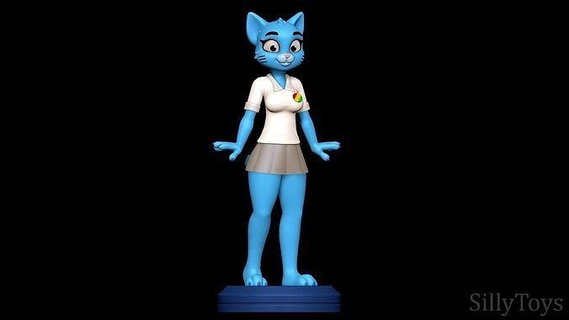 nicole watterson - amazing world gumball female feline blue furry anthro paw print cat cartoon network whiskers milf art sculptures 3d print model - Mito3D