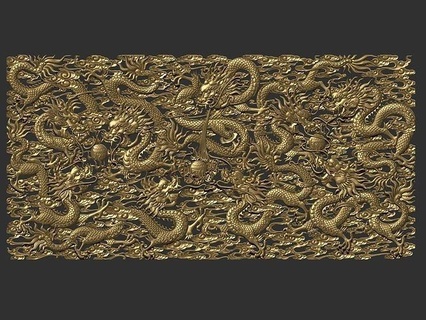 nueve dragones continuar antiguo tradicional asiático bestia patrón decoración florido ornamento fantasía oriental cnc stl tallado criatura Arte enojado esculturas 3d print model - Mito3D